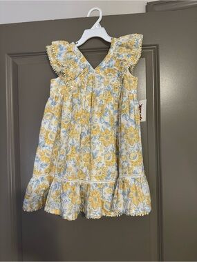 T.J.Maxx Yellow and Light Blue Floral Ruffle Dress